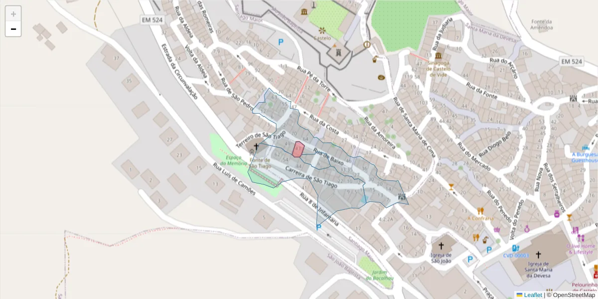 Mapa detalhado do código postal 7320-164;7320-157 com limites, códigos postais vizinhos e agências dos correios