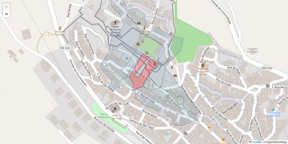 Mapa detalhado do código postal 7320-167 com limites, códigos postais vizinhos e agências dos correios