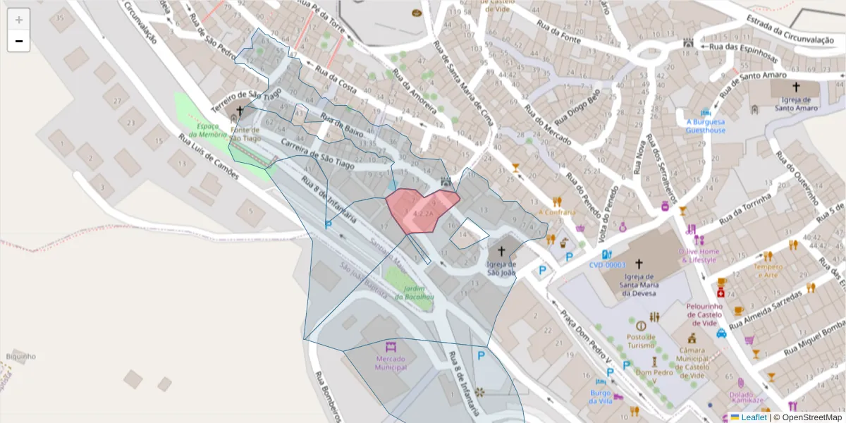 Mapa detalhado do código postal 7320-170 com limites, códigos postais vizinhos e agências dos correios
