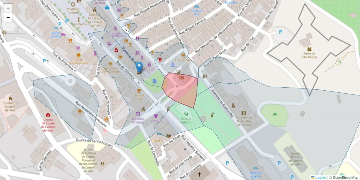 Mapa detalhado do código postal 7320-181 com limites, códigos postais vizinhos e agências dos correios