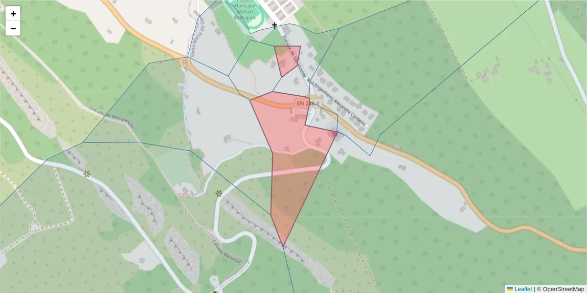 Mapa detalhado do código postal 7320-206 com limites, códigos postais vizinhos e agências dos correios