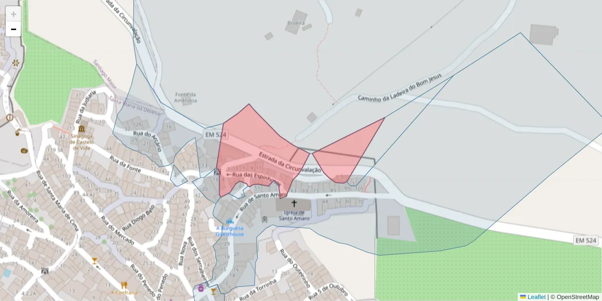 Mapa detalhado do código postal 7320-208 com limites, códigos postais vizinhos e agências dos correios