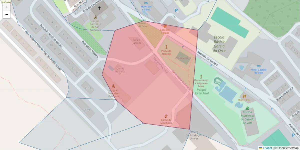 Mapa detalhado do código postal 7320-408 com limites, códigos postais vizinhos e agências dos correios