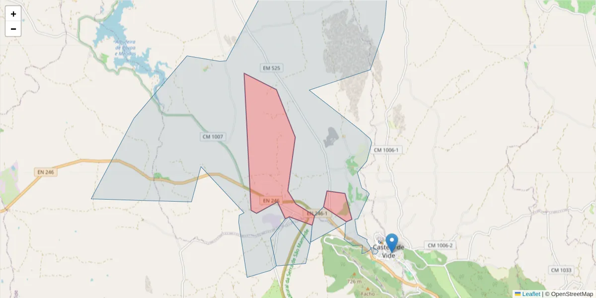 Mapa detalhado do código postal 7320-419 com limites, códigos postais vizinhos e agências dos correios