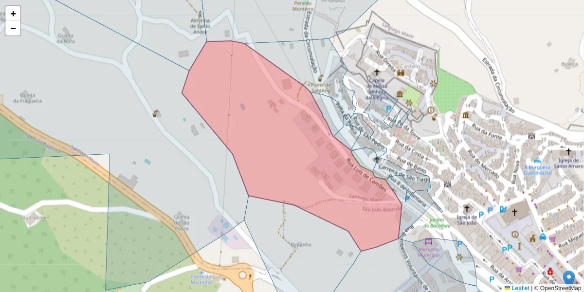 Mapa detalhado do código postal 7320-422 com limites, códigos postais vizinhos e agências dos correios
