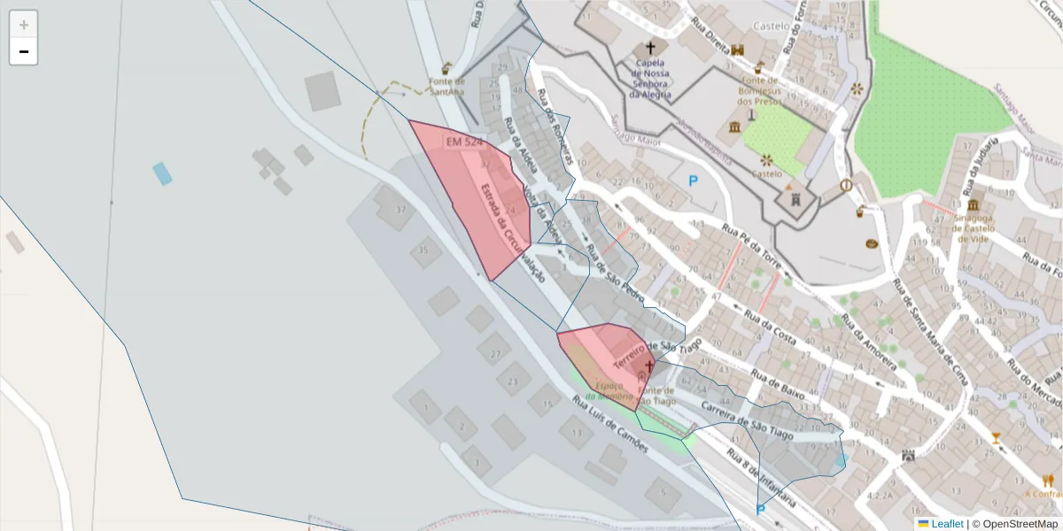 Mapa detalhado do código postal 7320-436 com limites, códigos postais vizinhos e agências dos correios