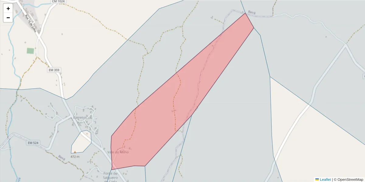 Mapa detalhado do código postal 7330-019 com limites, códigos postais vizinhos e agências dos correios