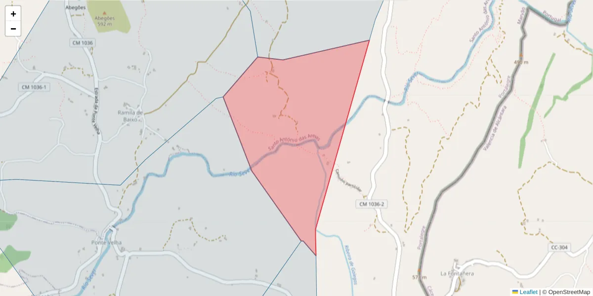 Mapa detalhado do código postal 7330-063 com limites, códigos postais vizinhos e agências dos correios