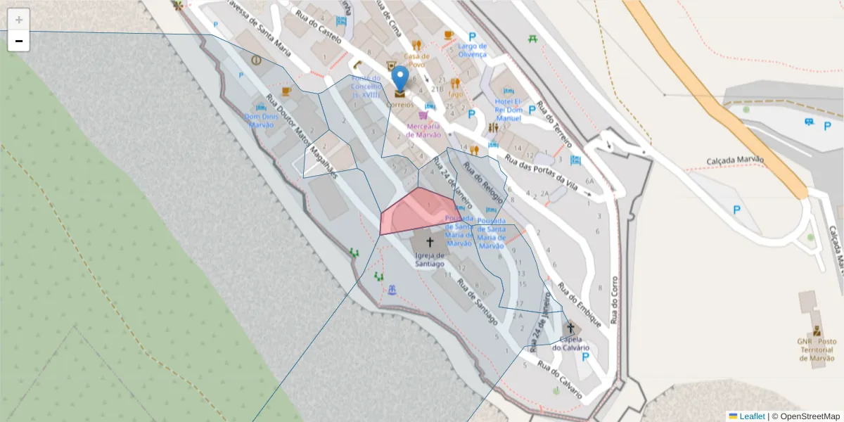 Mapa detalhado do código postal 7330-127 com limites, códigos postais vizinhos e agências dos correios