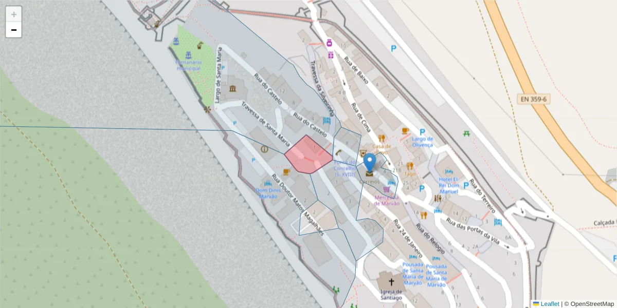 Mapa detalhado do código postal 7330-130 com limites, códigos postais vizinhos e agências dos correios