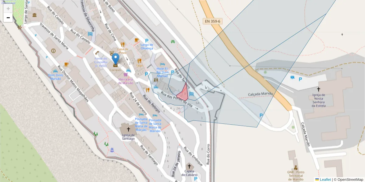 Mapa detalhado do código postal 7330-133 com limites, códigos postais vizinhos e agências dos correios