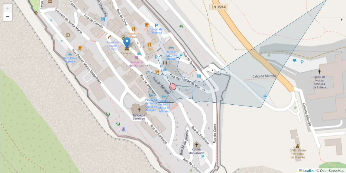 Mapa detalhado do código postal 7330-135 com limites, códigos postais vizinhos e agências dos correios