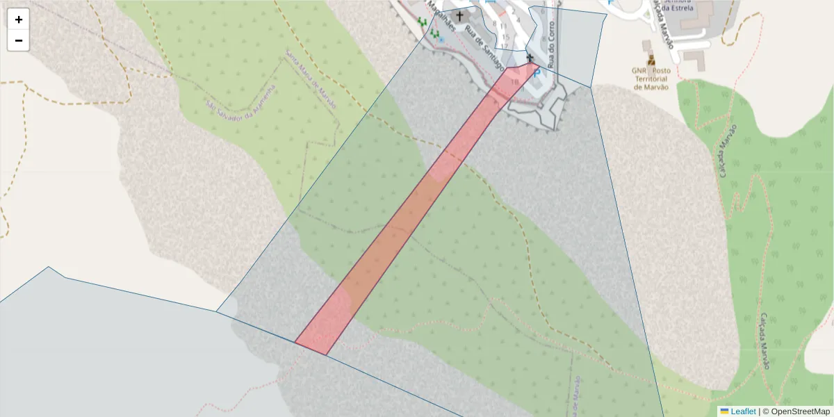 Mapa detalhado do código postal 7330-153 com limites, códigos postais vizinhos e agências dos correios
