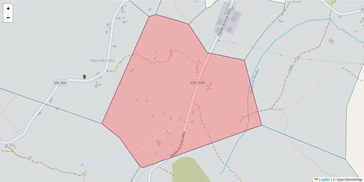 Mapa detalhado do código postal 7330-202 com limites, códigos postais vizinhos e agências dos correios