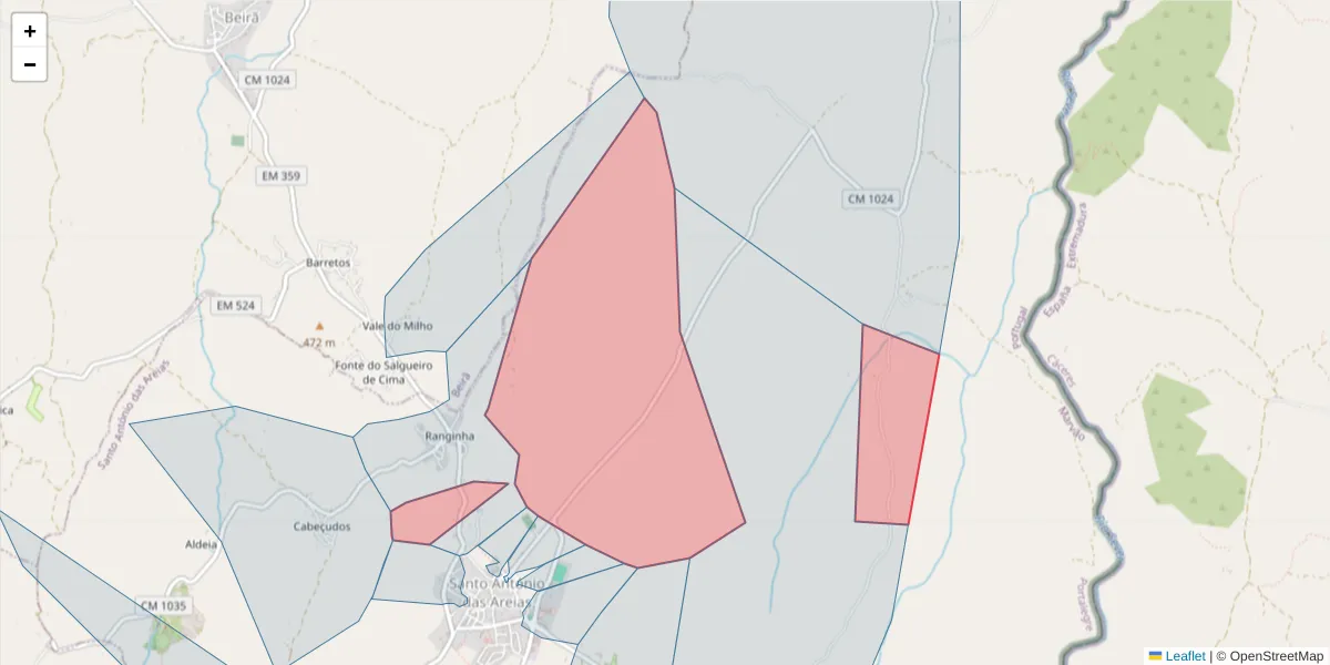 Mapa detalhado do código postal 7330-209 com limites, códigos postais vizinhos e agências dos correios