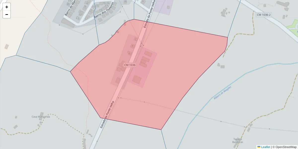 Mapa detalhado do código postal 7330-215 com limites, códigos postais vizinhos e agências dos correios