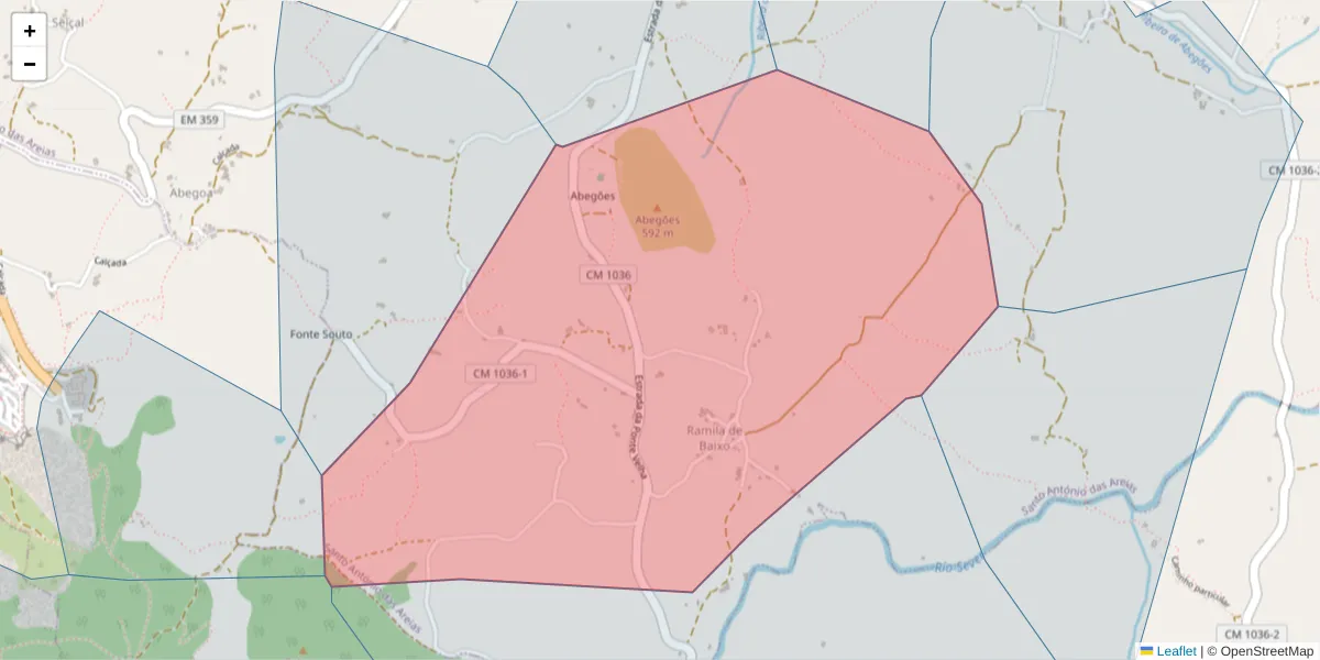 Mapa detalhado do código postal 7330-218 com limites, códigos postais vizinhos e agências dos correios