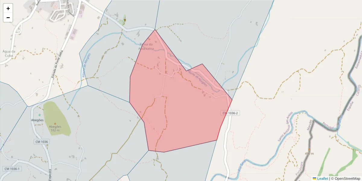 Mapa detalhado do código postal 7330-220 com limites, códigos postais vizinhos e agências dos correios