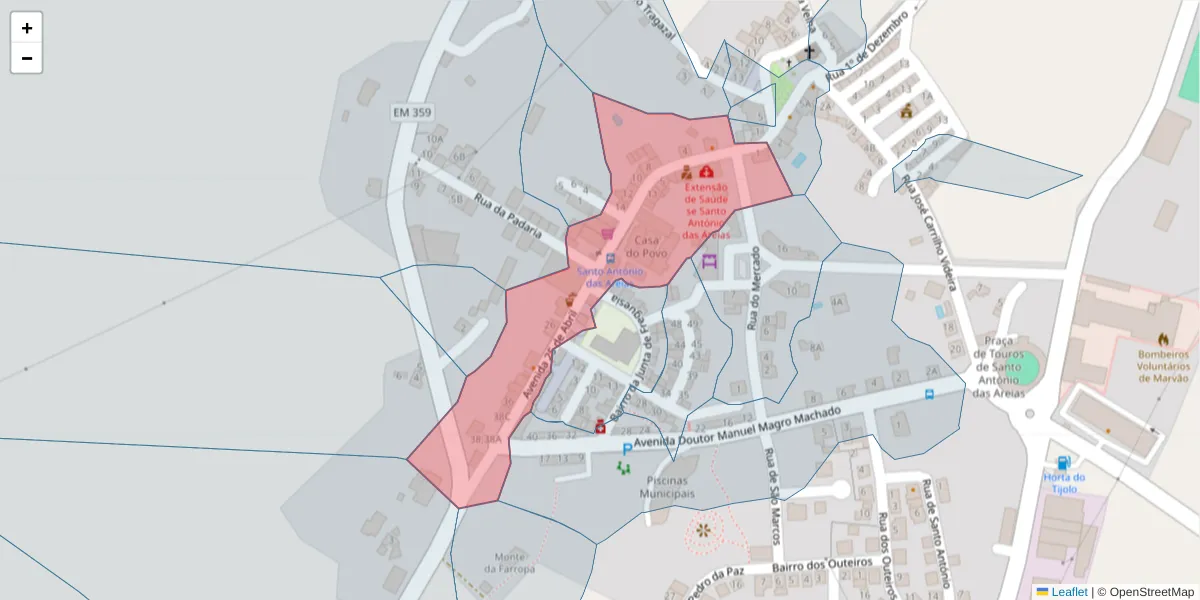 Mapa detalhado do código postal 7330-251 com limites, códigos postais vizinhos e agências dos correios
