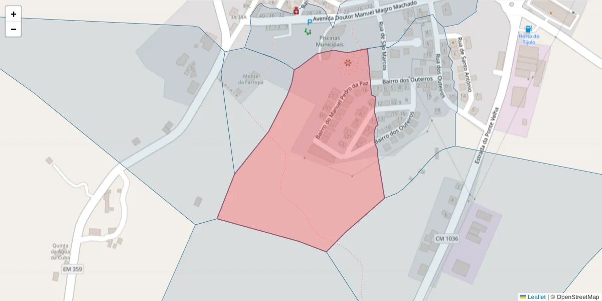 Mapa detalhado do código postal 7330-254 com limites, códigos postais vizinhos e agências dos correios