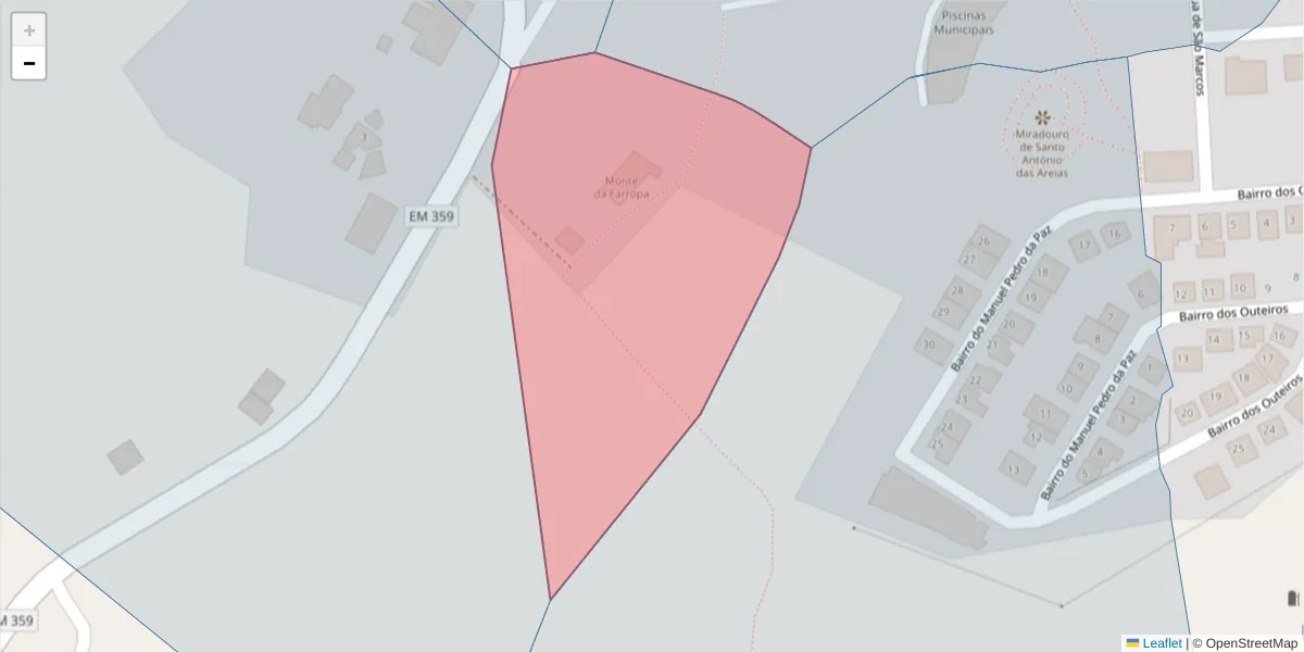 Mapa detalhado do código postal 7330-261 com limites, códigos postais vizinhos e agências dos correios
