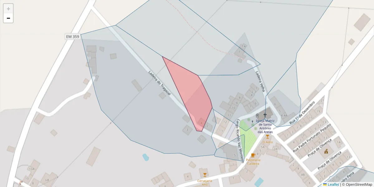 Mapa detalhado do código postal 7330-265 com limites, códigos postais vizinhos e agências dos correios