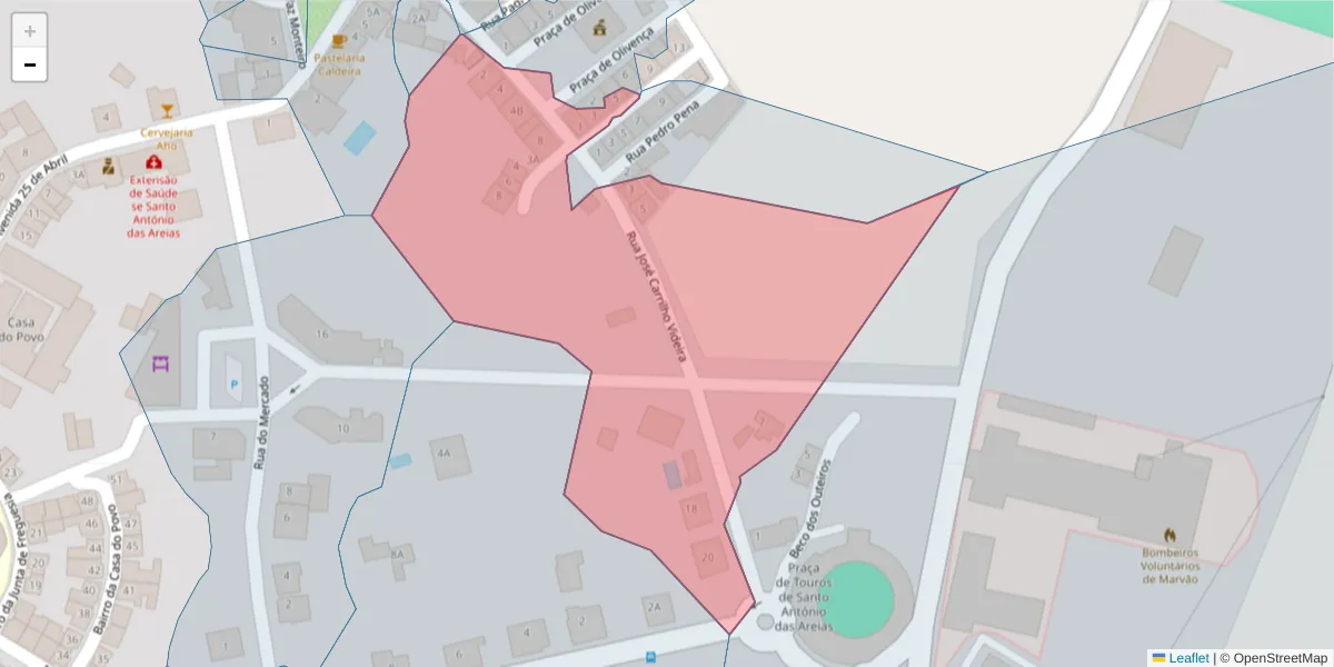 Mapa detalhado do código postal 7330-268 com limites, códigos postais vizinhos e agências dos correios