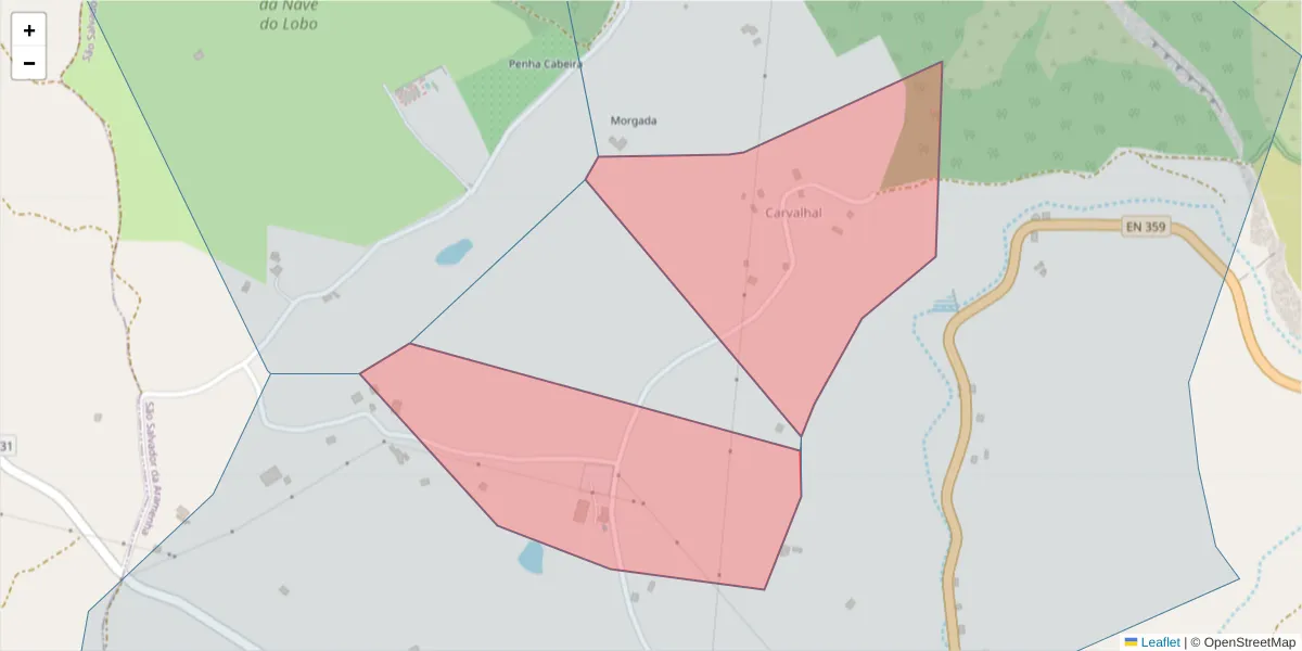 Mapa detalhado do código postal 7330-307 com limites, códigos postais vizinhos e agências dos correios