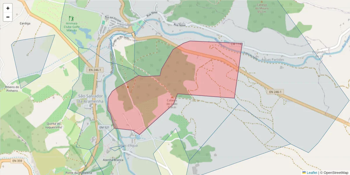 Mapa detalhado do código postal 7330-314 com limites, códigos postais vizinhos e agências dos correios