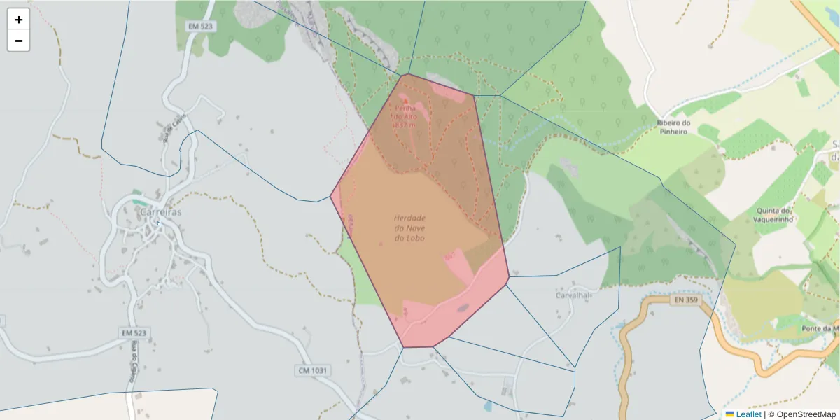 Mapa detalhado do código postal 7330-326 com limites, códigos postais vizinhos e agências dos correios