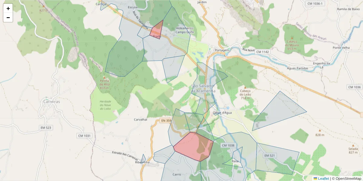 Mapa detalhado do código postal 7330-332 com limites, códigos postais vizinhos e agências dos correios