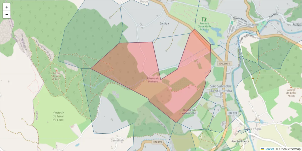 Mapa detalhado do código postal 7330-337 com limites, códigos postais vizinhos e agências dos correios