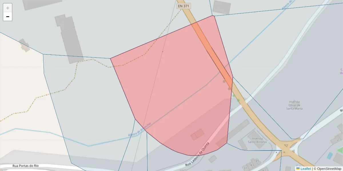 Mapa detalhado do código postal 7340-005 com limites, códigos postais vizinhos e agências dos correios