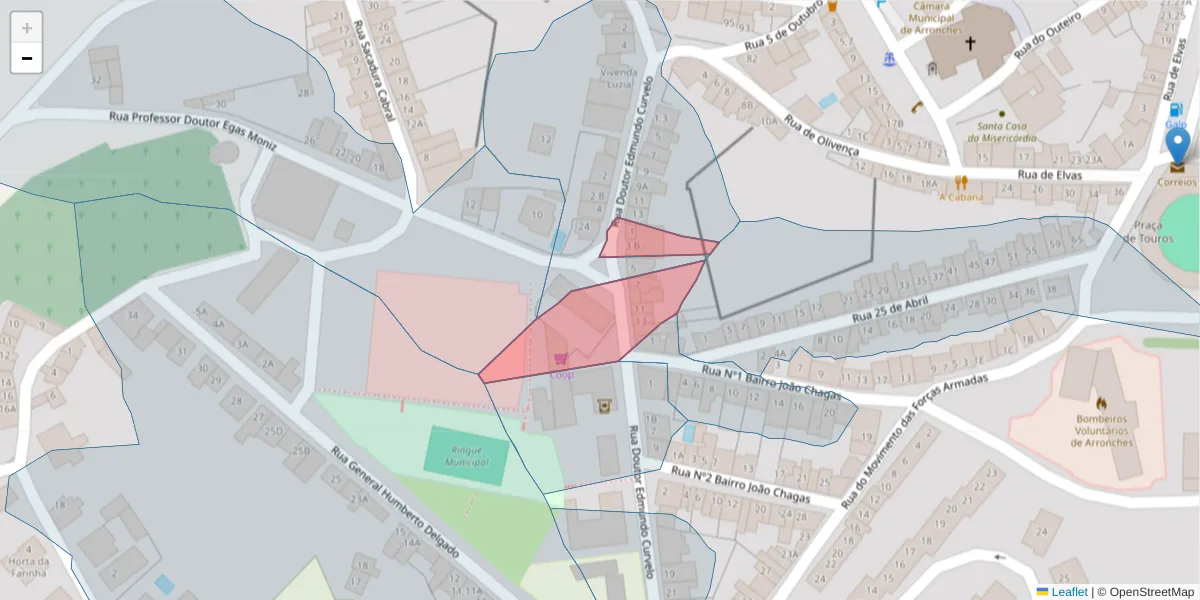 Mapa detalhado do código postal 7340-008 com limites, códigos postais vizinhos e agências dos correios