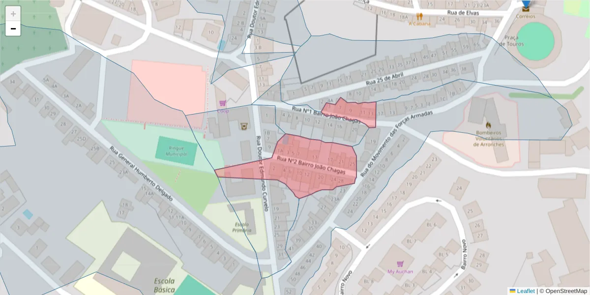 Mapa detalhado do código postal 7340-028 com limites, códigos postais vizinhos e agências dos correios
