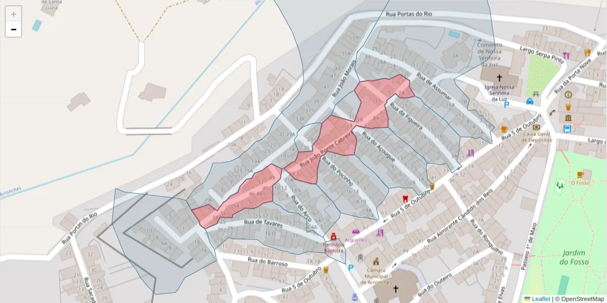 Mapa detalhado do código postal 7340-033 com limites, códigos postais vizinhos e agências dos correios