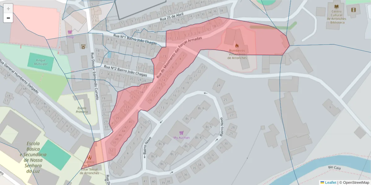 Mapa detalhado do código postal 7340-034 com limites, códigos postais vizinhos e agências dos correios