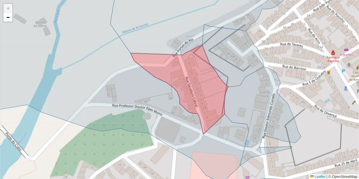 Mapa detalhado do código postal 7340-037 com limites, códigos postais vizinhos e agências dos correios