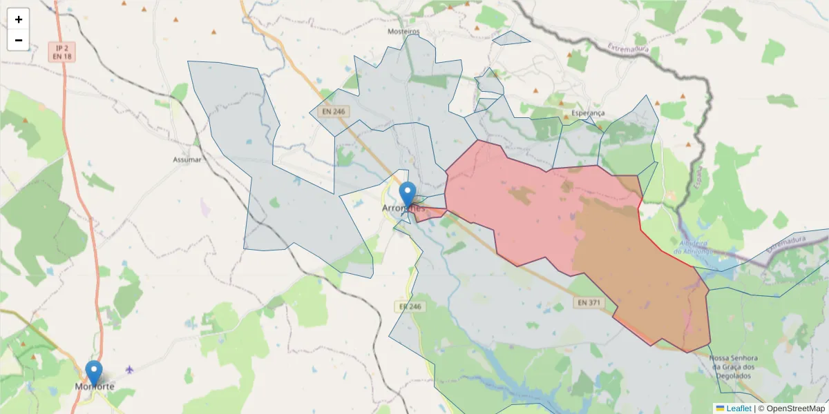 Mapa detalhado do código postal 7340-041 com limites, códigos postais vizinhos e agências dos correios