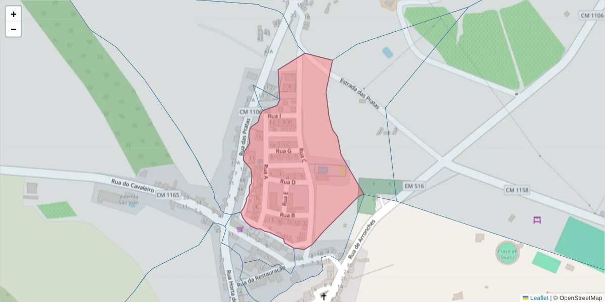 Mapa detalhado do código postal 7340-120 com limites, códigos postais vizinhos e agências dos correios