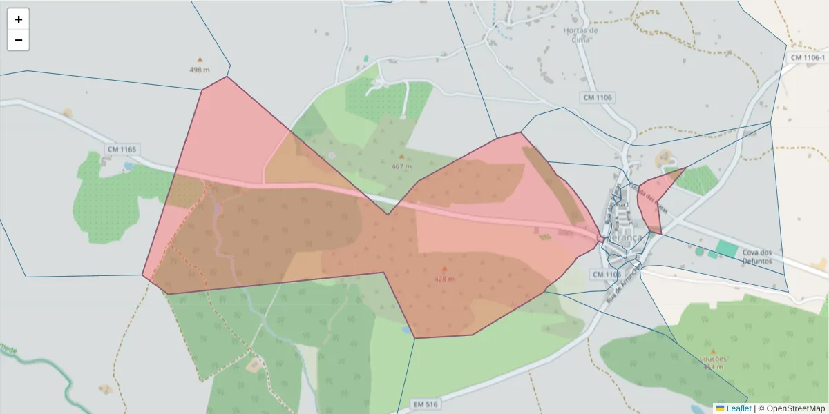 Mapa detalhado do código postal 7340-126 com limites, códigos postais vizinhos e agências dos correios