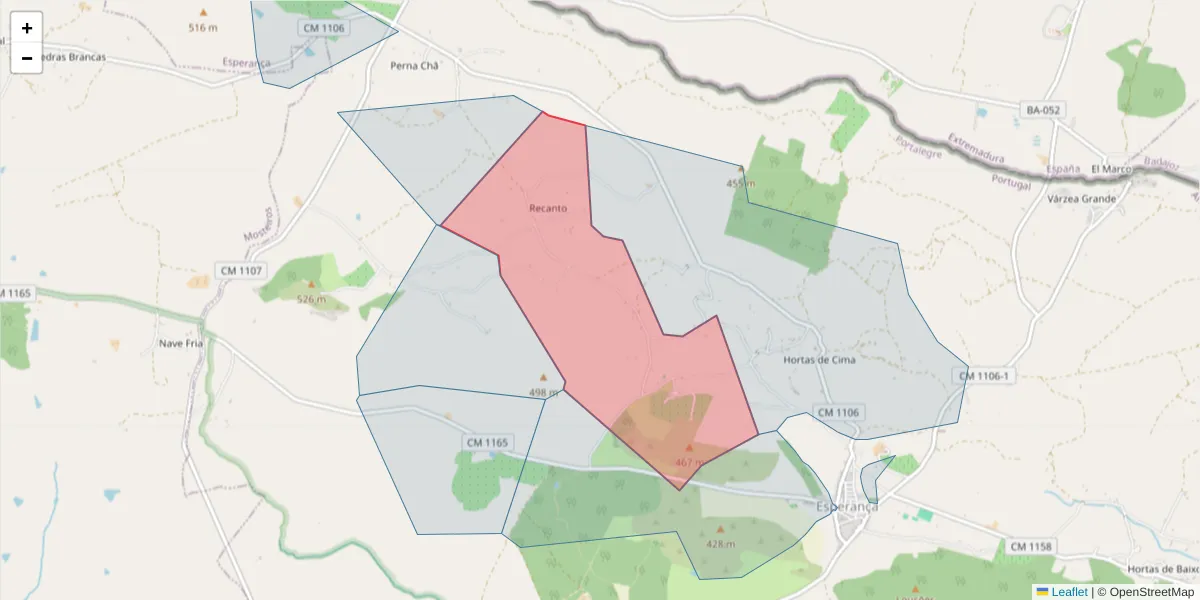 Mapa detalhado do código postal 7340-152 com limites, códigos postais vizinhos e agências dos correios