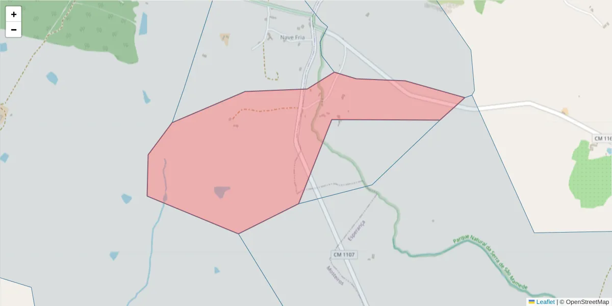 Mapa detalhado do código postal 7340-166 com limites, códigos postais vizinhos e agências dos correios
