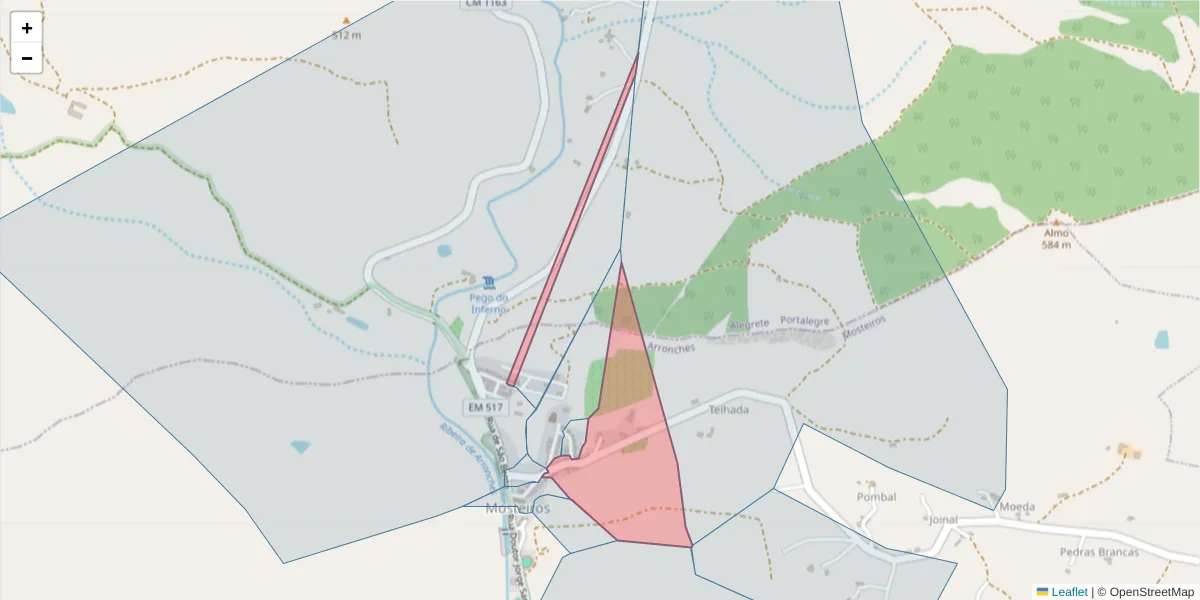 Mapa detalhado do código postal 7340-211 com limites, códigos postais vizinhos e agências dos correios
