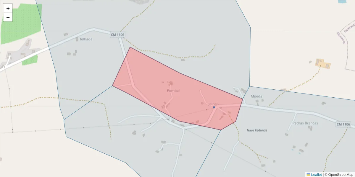 Mapa detalhado do código postal 7340-225 com limites, códigos postais vizinhos e agências dos correios