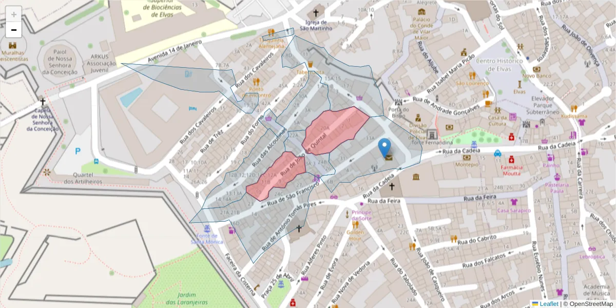 Mapa detalhado do código postal 7350-002 com limites, códigos postais vizinhos e agências dos correios