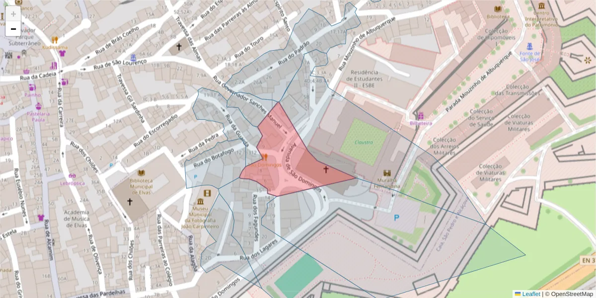 Mapa detalhado do código postal 7350-014 com limites, códigos postais vizinhos e agências dos correios