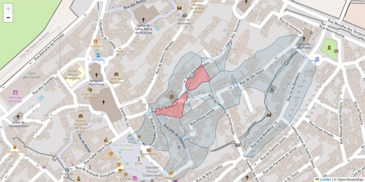 Mapa detalhado do código postal 7350-031 com limites, códigos postais vizinhos e agências dos correios