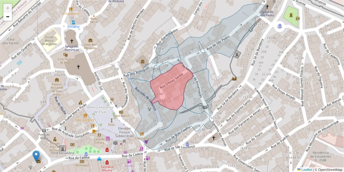 Mapa detalhado do código postal 7350-037 com limites, códigos postais vizinhos e agências dos correios