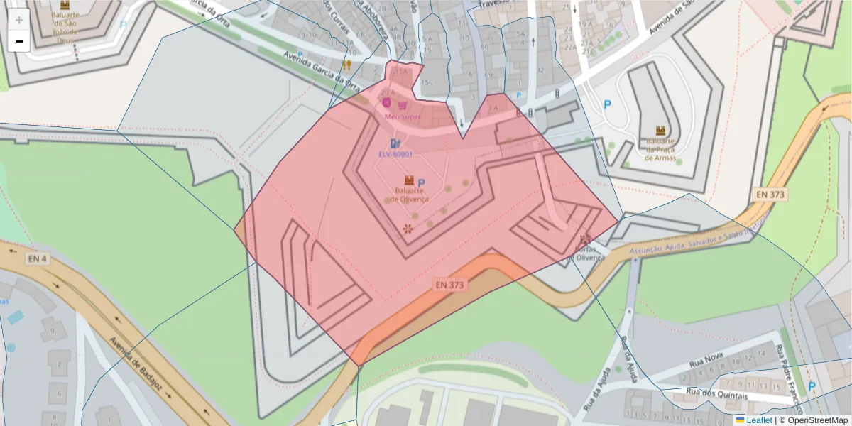 Mapa detalhado do código postal 7350-048 com limites, códigos postais vizinhos e agências dos correios